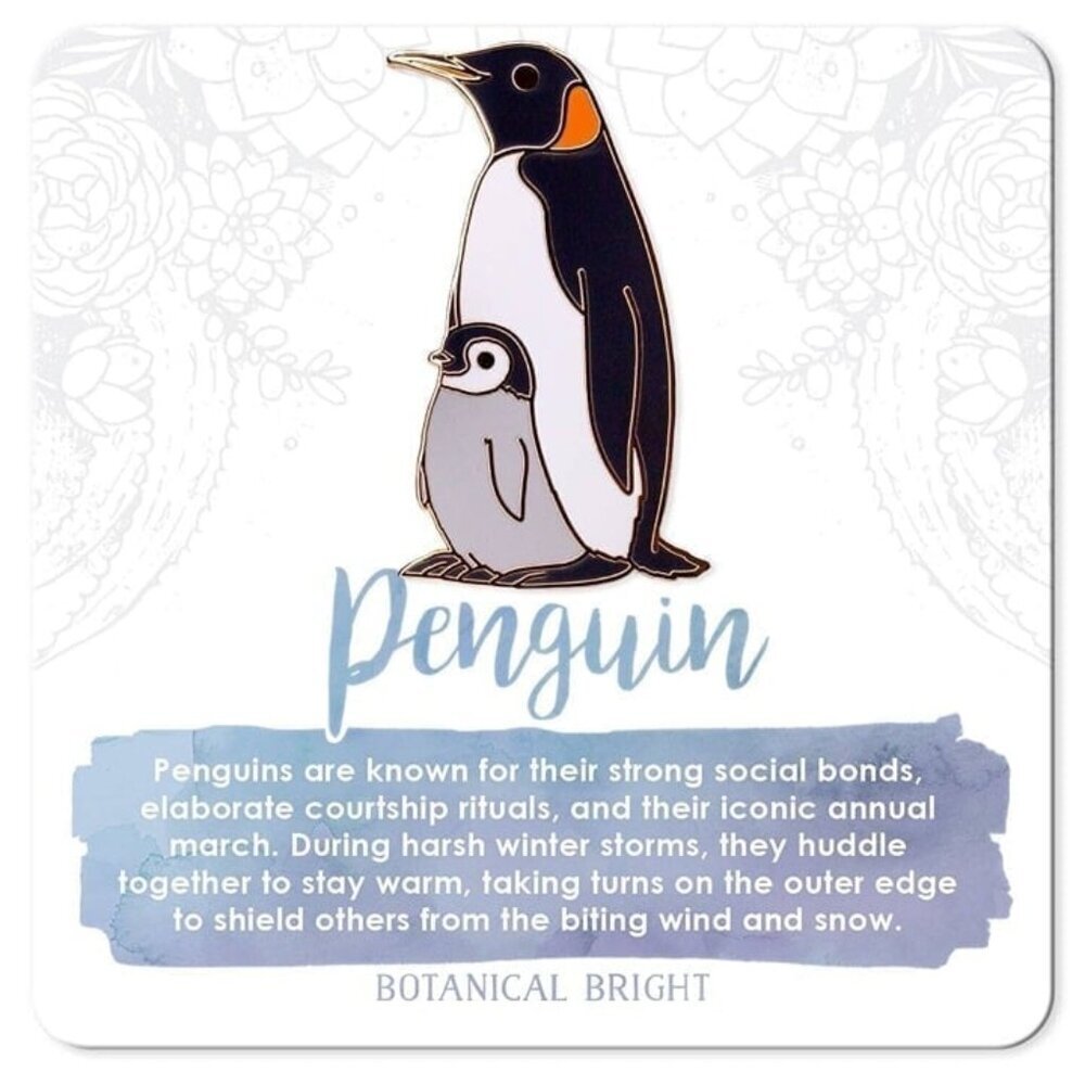 Penguin with Chick‎ Enamel Pin - Gold Plated Nature Jewelry - Winter Brooch
